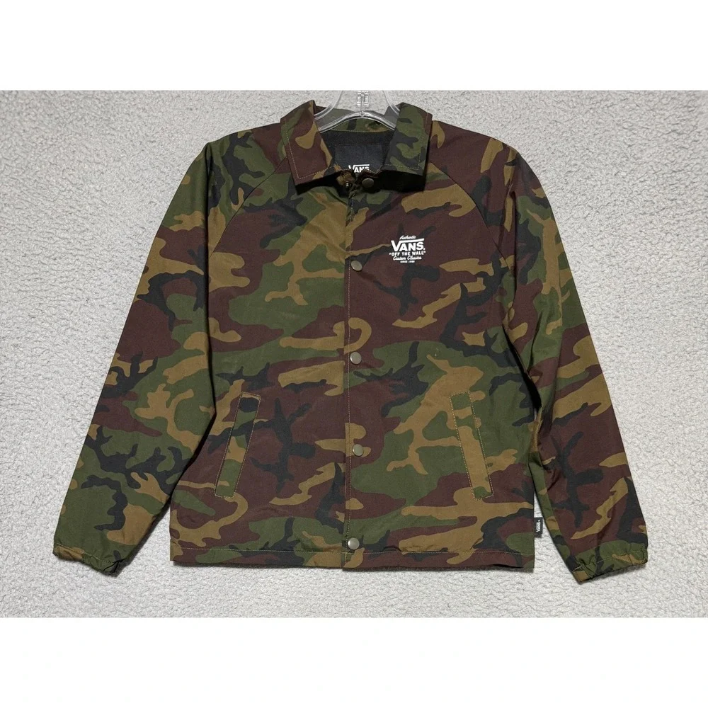Vans Windbreaker Jacket Boys Size Small Camo Snap Buttons Collared